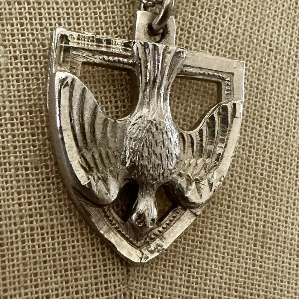 Silver tone eagle shield pendant necklace
